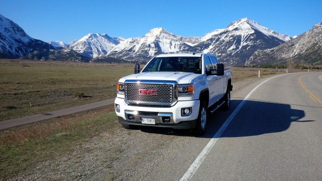 The GMC Sierra pictured just outside Waterton Lakes National Park.