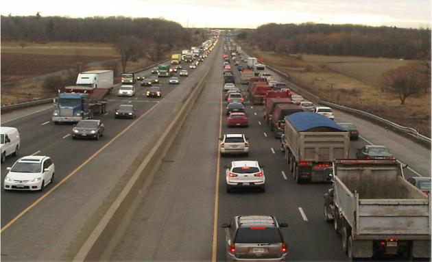 A view from the Creditview crossing over the 401. A Mississauga businessman would like to see the stretch leveled off before it's widened.