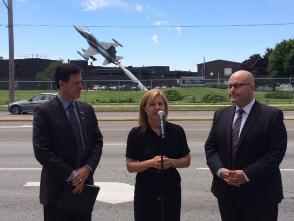 Trucking HR Canada's Angela Splinter speaks at an announcement that could help transition military veterans into Ontario's trucking industry.