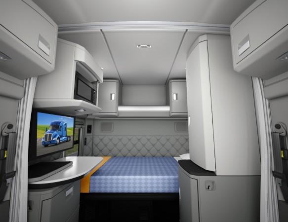 The 76-inch mid-roof sleeper offers lots of storage along the rear wall.