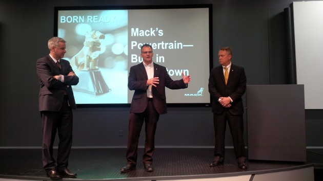 Pierre Jenny, Stu Russoli and Stephen Roy talk to the press about bringing axle production to Hagerstown.