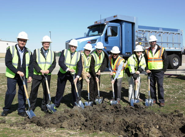 Peterbilt recently broke ground on a 102,000 sq.-ft. expansion to its heavy-duty truck manufacturing facility in Denton, Texas. Shown here during the ground-breaking ceremony are (from left to right): Ron Augustyn, Peterbilt Denton plant manager; Leon Handt, Peterbilt assistant general manager of operations; Darrin Siver, Peterbilt general manager; Denton Mayor Chris Watts; Denton assistant city manager Jon Fortune; Jeff Sanders, Hill & Wilkinson executive vice-president; Jared Ricker, Hill & Wilkinson senior project manager; and Kirk Woltman, Hill & Wilkinson vice-president. Hill & Wilkinson is the contractor working on the expansion.