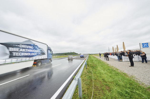 ZF demonstrates a new evasive maneuver assist safety system in Aachen, Germany.