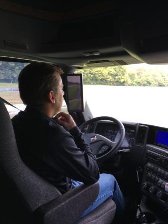 Displays mounted inside the cab replace mirrors.